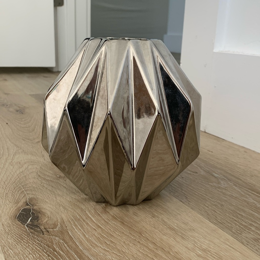 CB2 Faceted Metallic Geometric Obon Vase - Silver